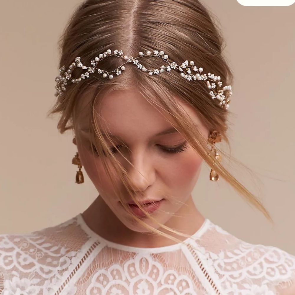 BHLDN Gold and Pearl Twisted Vine Headband